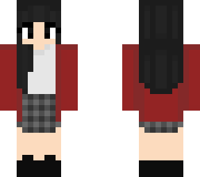 red cardigan and plaid skirt