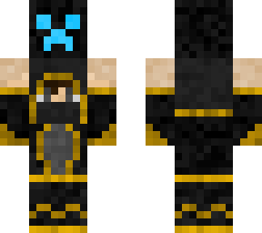 mini mage holding gamer neon blue and black creeper head