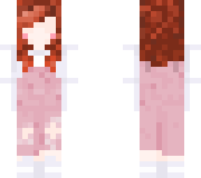 redhead pink overalls