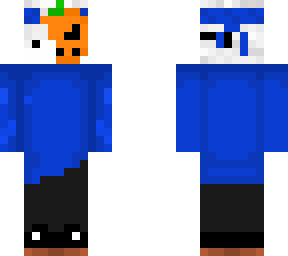 blue sweaty skin with pumpkin mask