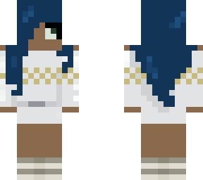 blue hair girl with white dress and gold design