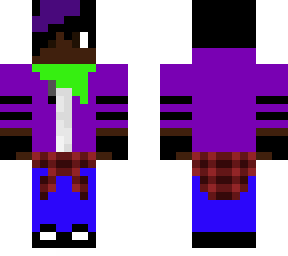 purple jacket with gloves and purple streak in hair