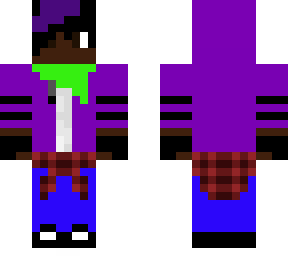 purple jacket with gloves and purple streak in hair with hood up
