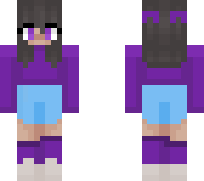 me with a purple shirt and a light blue jean skirt