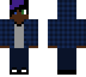 flannel with purple and green eyes and hood up