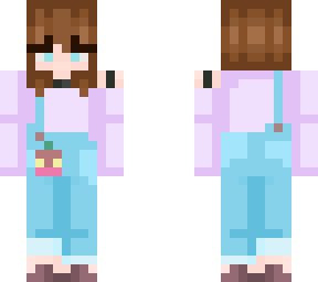 brown hair blue eyes overall pastel purple girl