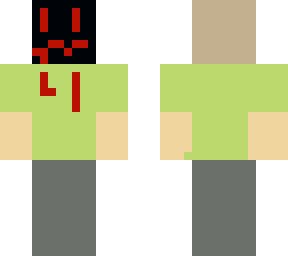 guy with green shirt and black face with ketchup on his shirt