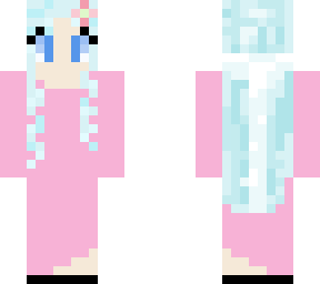 teal hair: pink dress