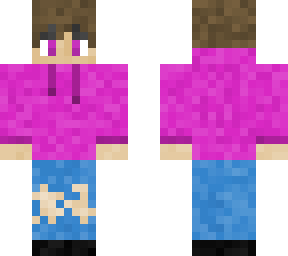 guy with magenta hoodie and ripped jeans