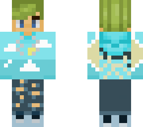 green hair with weird art hoodie
