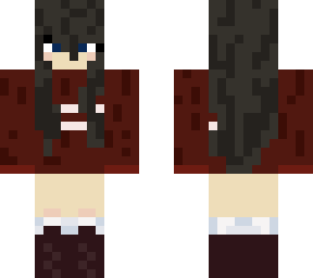 black hair with a maroon shirt