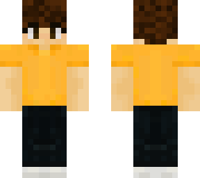 yellow shirt, black pants