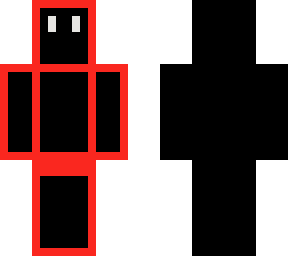 black skin, red outline, white eyes