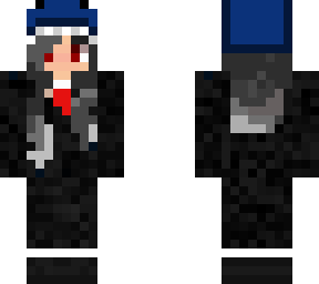 grey hair with blue what hat girl and suit