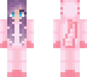 purple hair girl - cute pink axolotl onesie