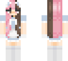 cat maid pink and brown hair light blue