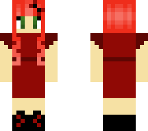 red haired girl with red dress