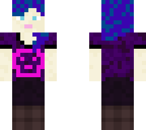 a girl with blue hair and pink skeleton on her shirt