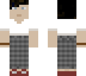 male;plaid pants, white in short & black hair.
