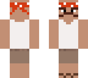 thick eyesbrows, mustache w/ red bandana, tank top cargo shorts