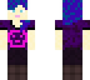 a girl with blue hair and pink skeleton on her shirt