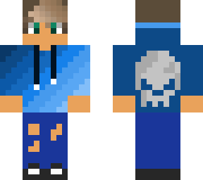 blonde boy with olive eyes and blue skull hoodie