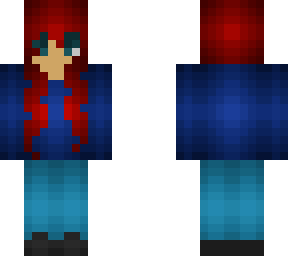 redhead with blue sweater