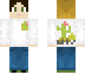 yellow beane w/ white cactus shirt short hair