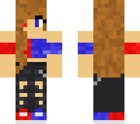 red and blue top (brown hair)