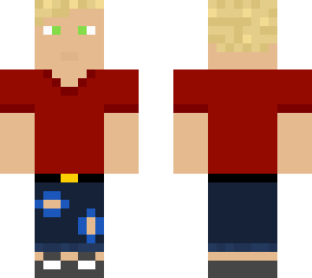 green eyed blonde guy red shirt and ripped jeans