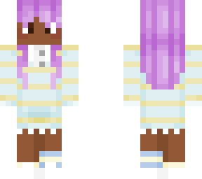 purple haired girl with a blue and yellow sweater :)