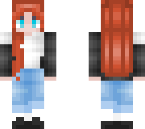 red hair and black cardigan, white top and jeans