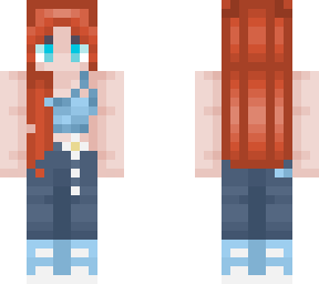 red hair and blue crop top outfit