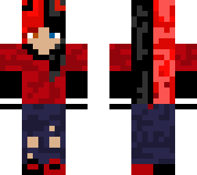 split hair aesthetic girl (red and black)