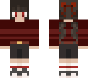 dark hair with red shirt