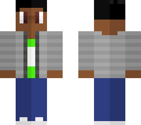 black boy with green shirt black hair gray jaket blue pants with white shoos