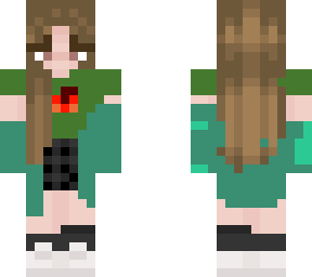 black checkered skrit with green fire shirt and cyan off the shoulder hoodie.