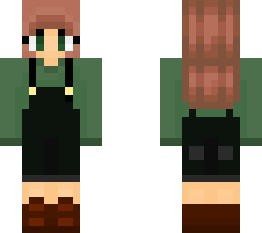green sweater with black overalls: girl