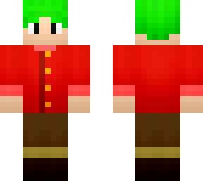 green hair / red shirt