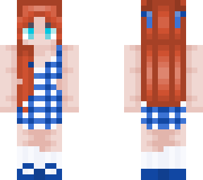 red hair and blue gingham dress