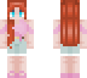 red hair and pink knotted shirt and shorts