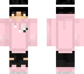 pink hoodie black hair boy with a hat