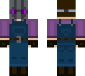 purple overalls mask