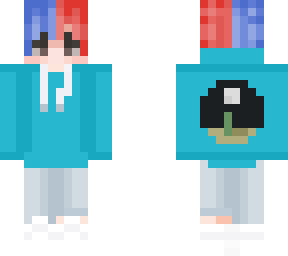 blue and red hair with cyan hoodie