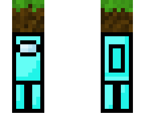 among us w/ grass block on its head