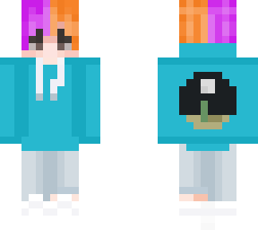 purple and orange hair with cyan hoodie