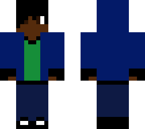 blue jacket with hood up and green shirt