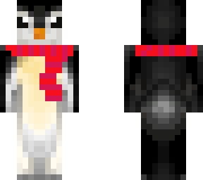 penguin with red striped scarf