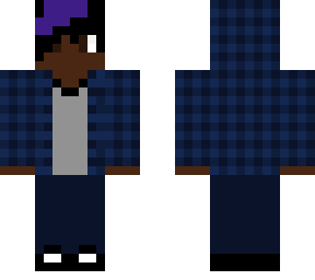 blue flannel with brown eyes and hood up