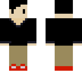 plain and simple boy with khakis, black long sleeve and red shoes